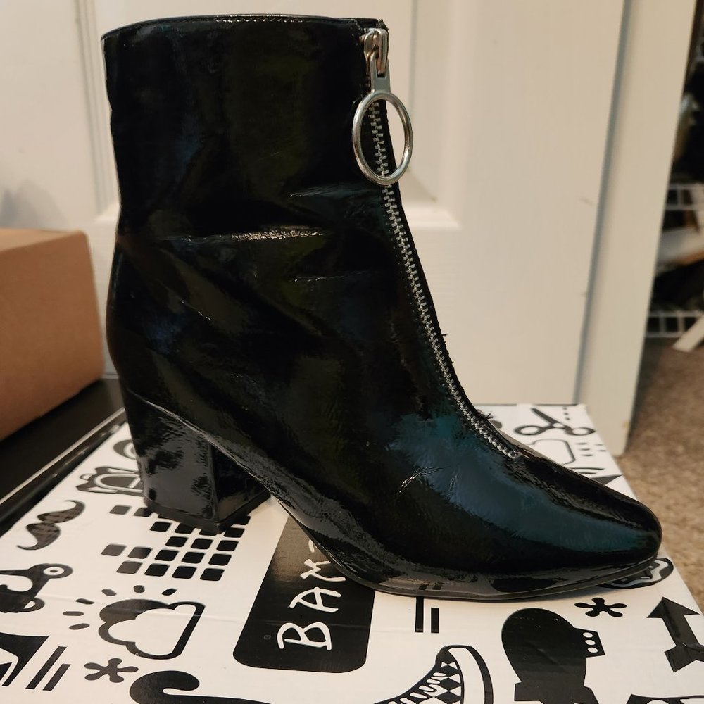 Black patent zipper booties